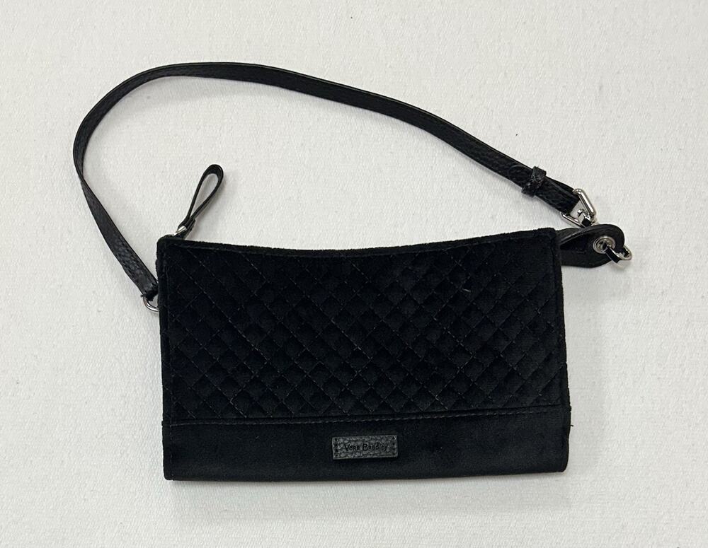 Vera Bradley Iconic RFID Slim Wristlet Clutch Purse Black Velvet Quilted